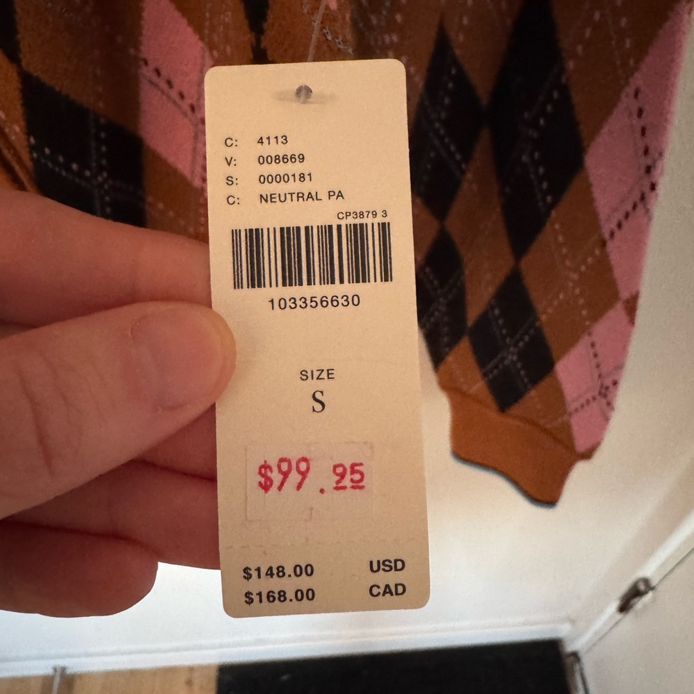 Anthropologie Argyle Button-Up Sweater - Pink, Brown, Black - Picture 3 of 4